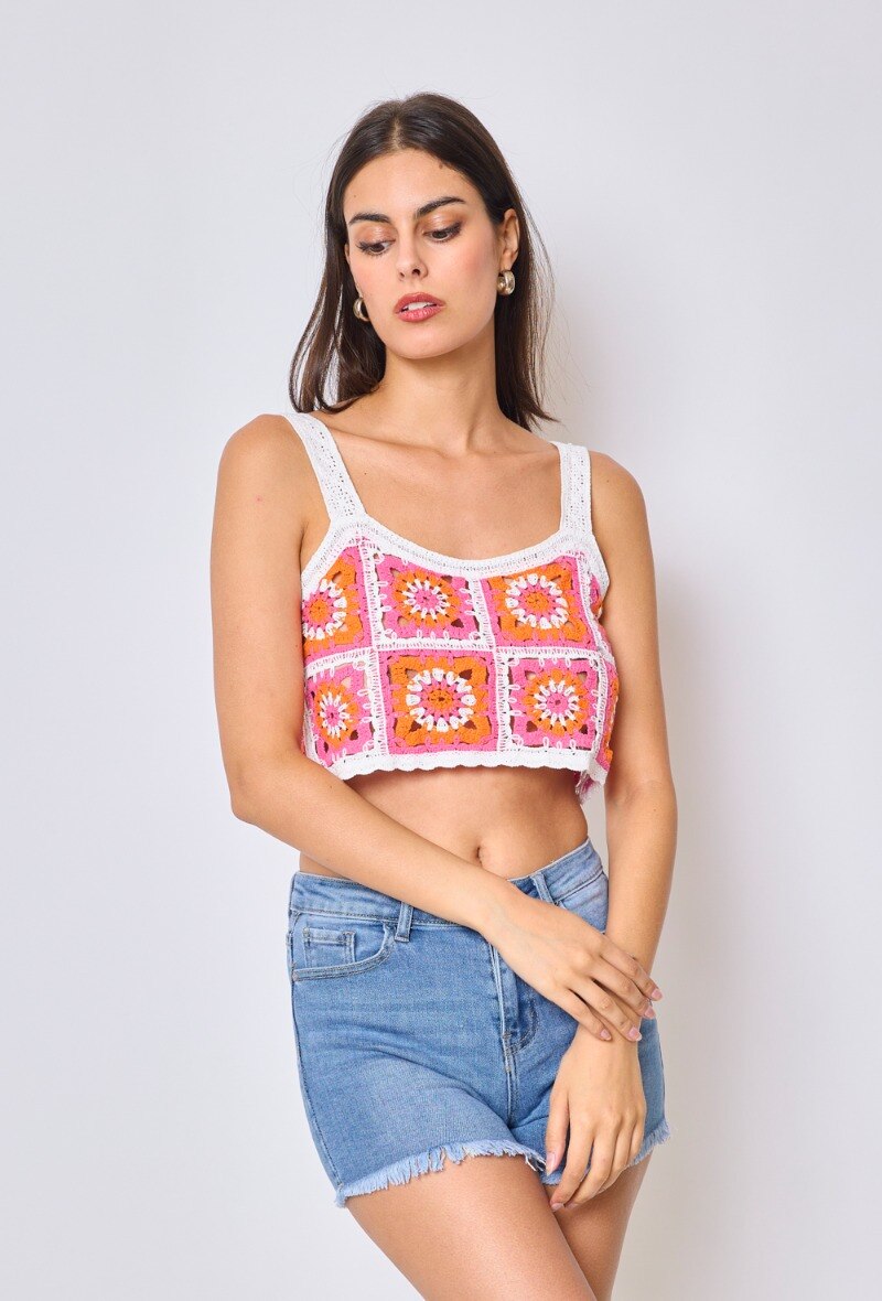 Tie strap crochet top