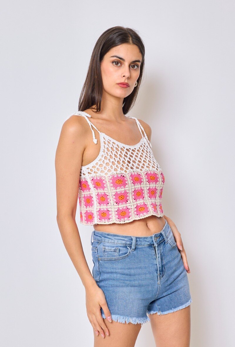 Tie strap crochet top