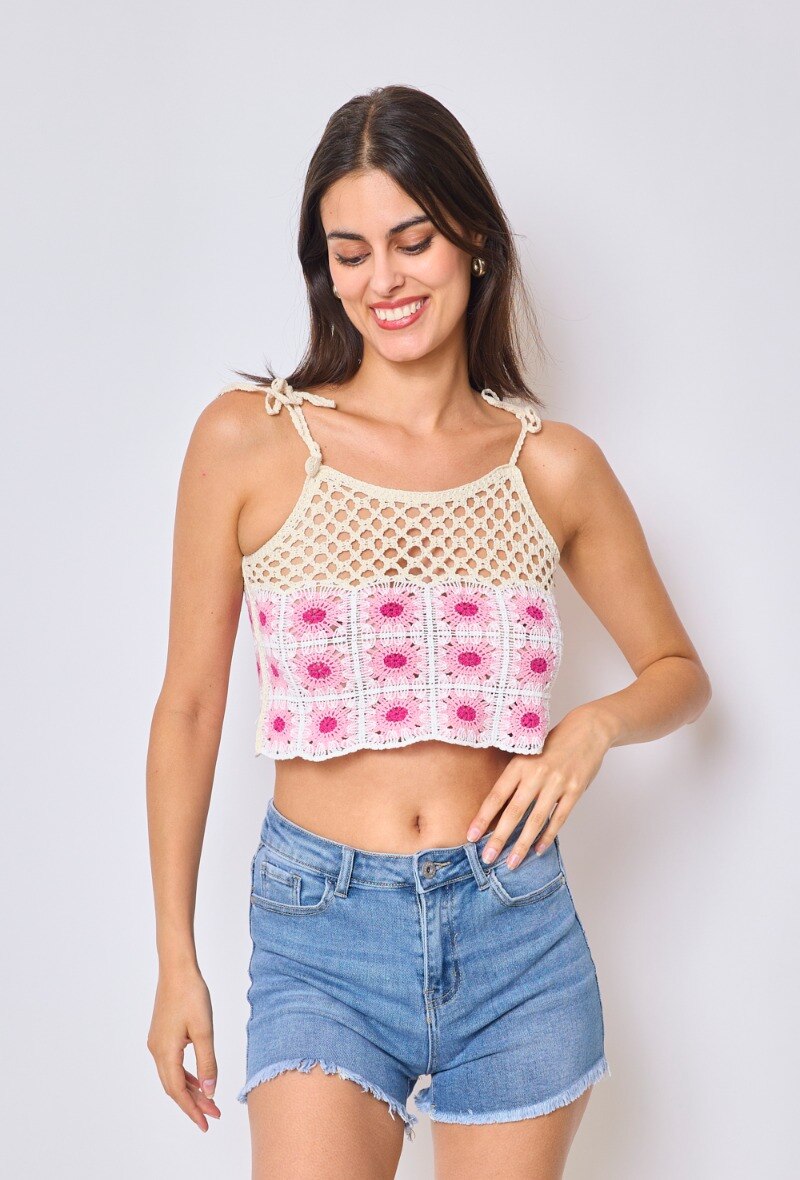 Tie strap crochet top