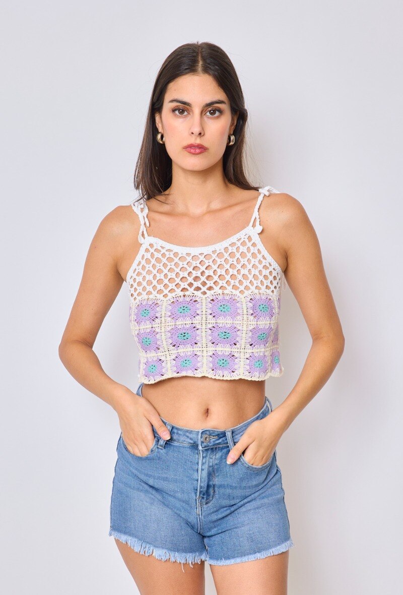 Tie strap crochet top