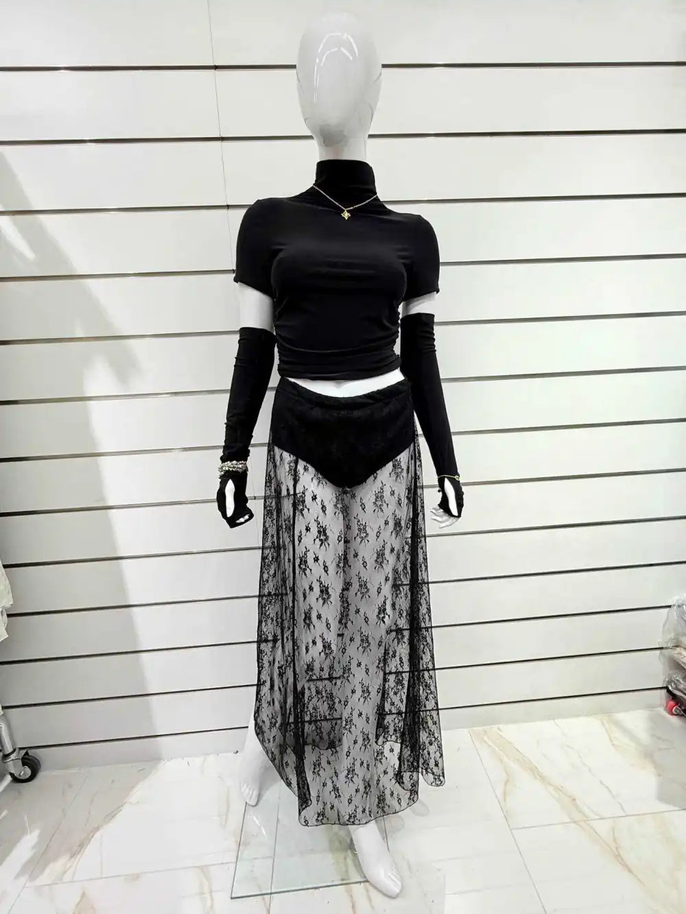 Mock neck top with gloves