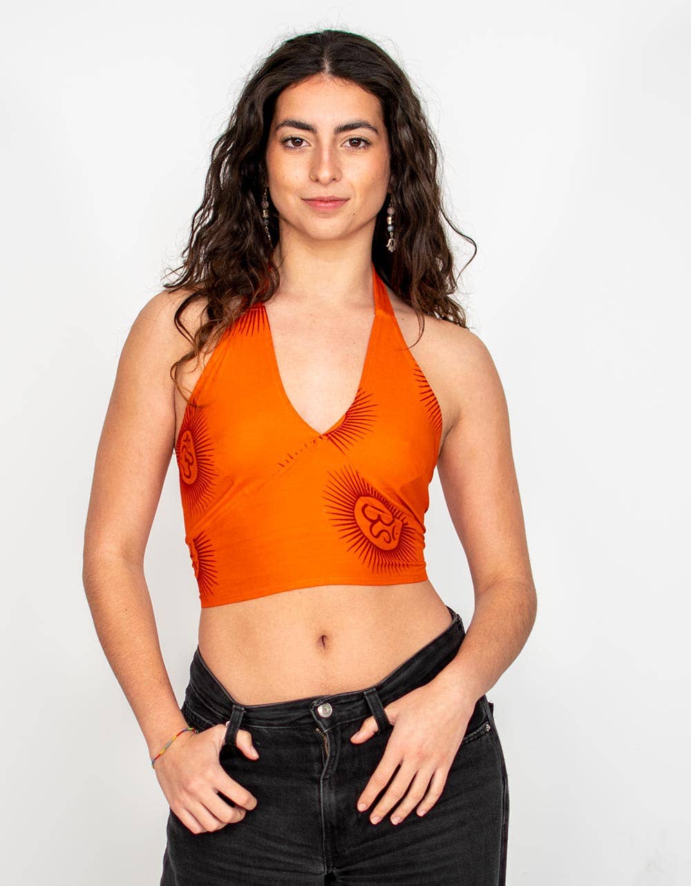 Orange top with Sanskrit inscriptions