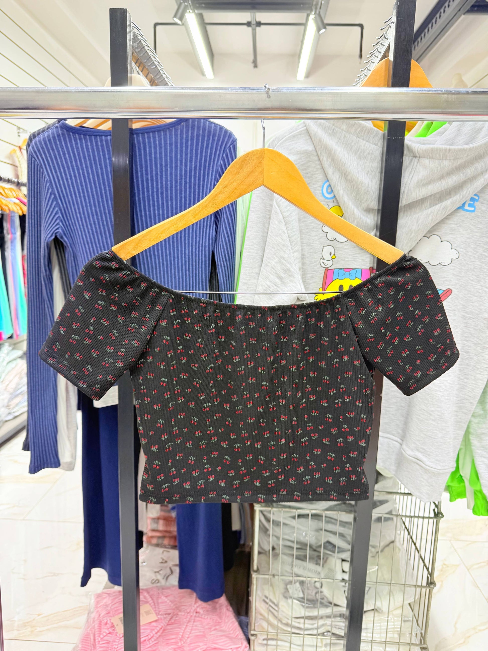 Stretchy cherry crop top