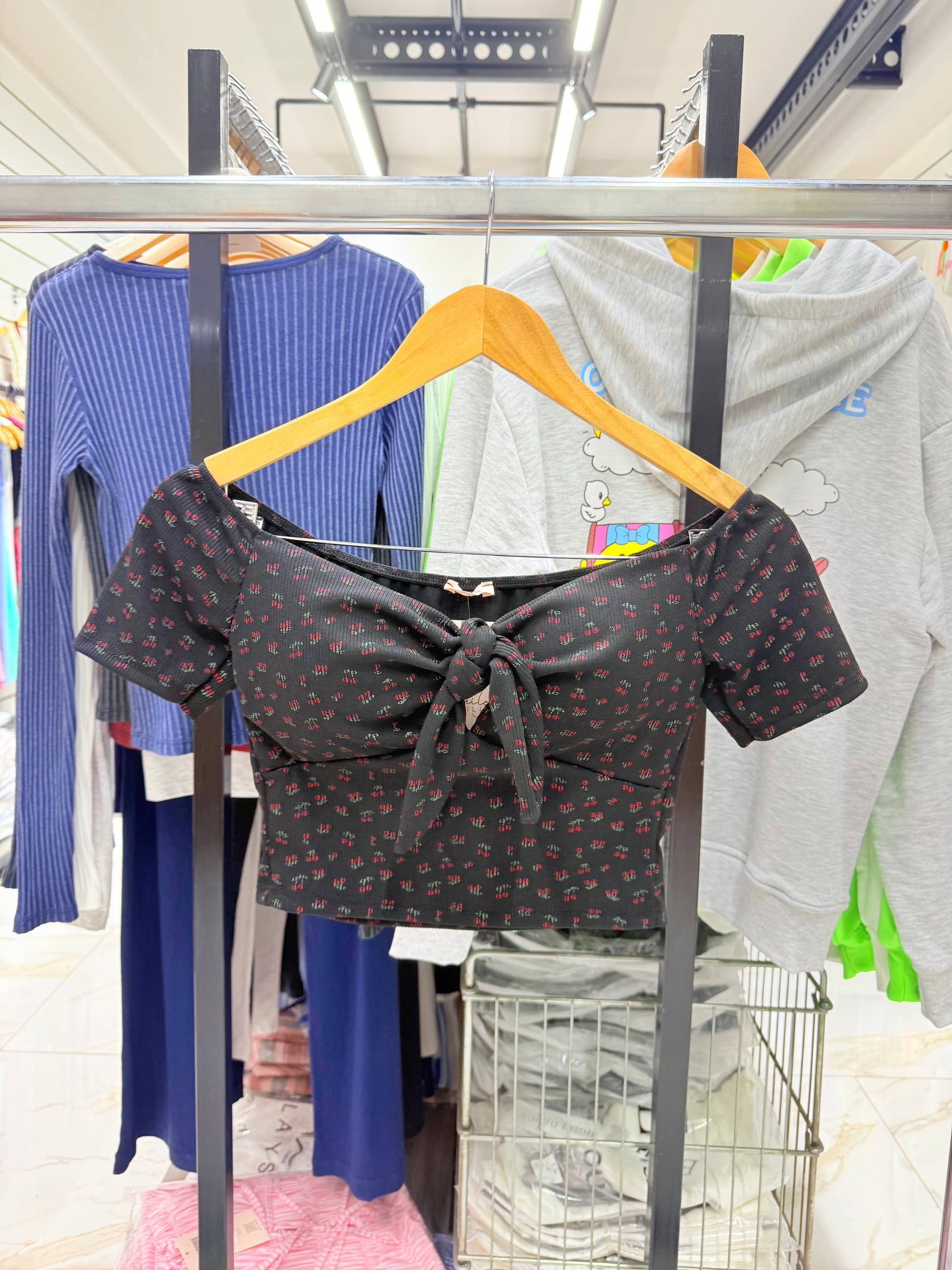Stretchy cherry crop top