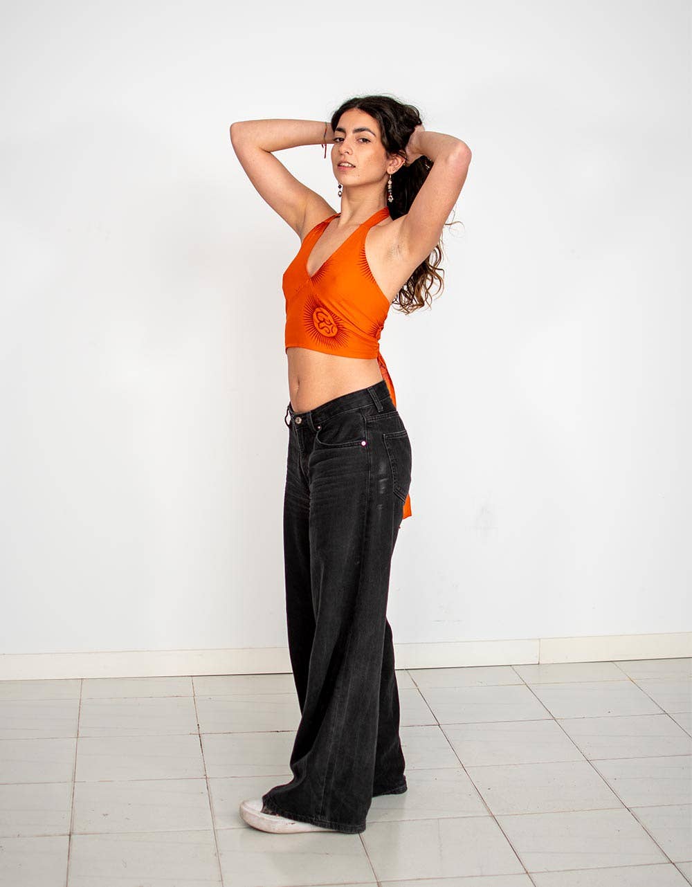 Orange top with Sanskrit inscriptions