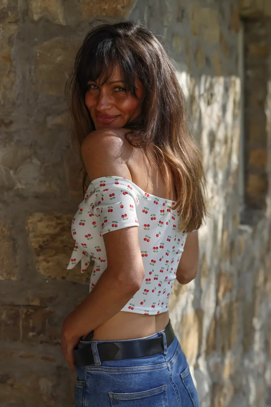Stretchy cherry crop top