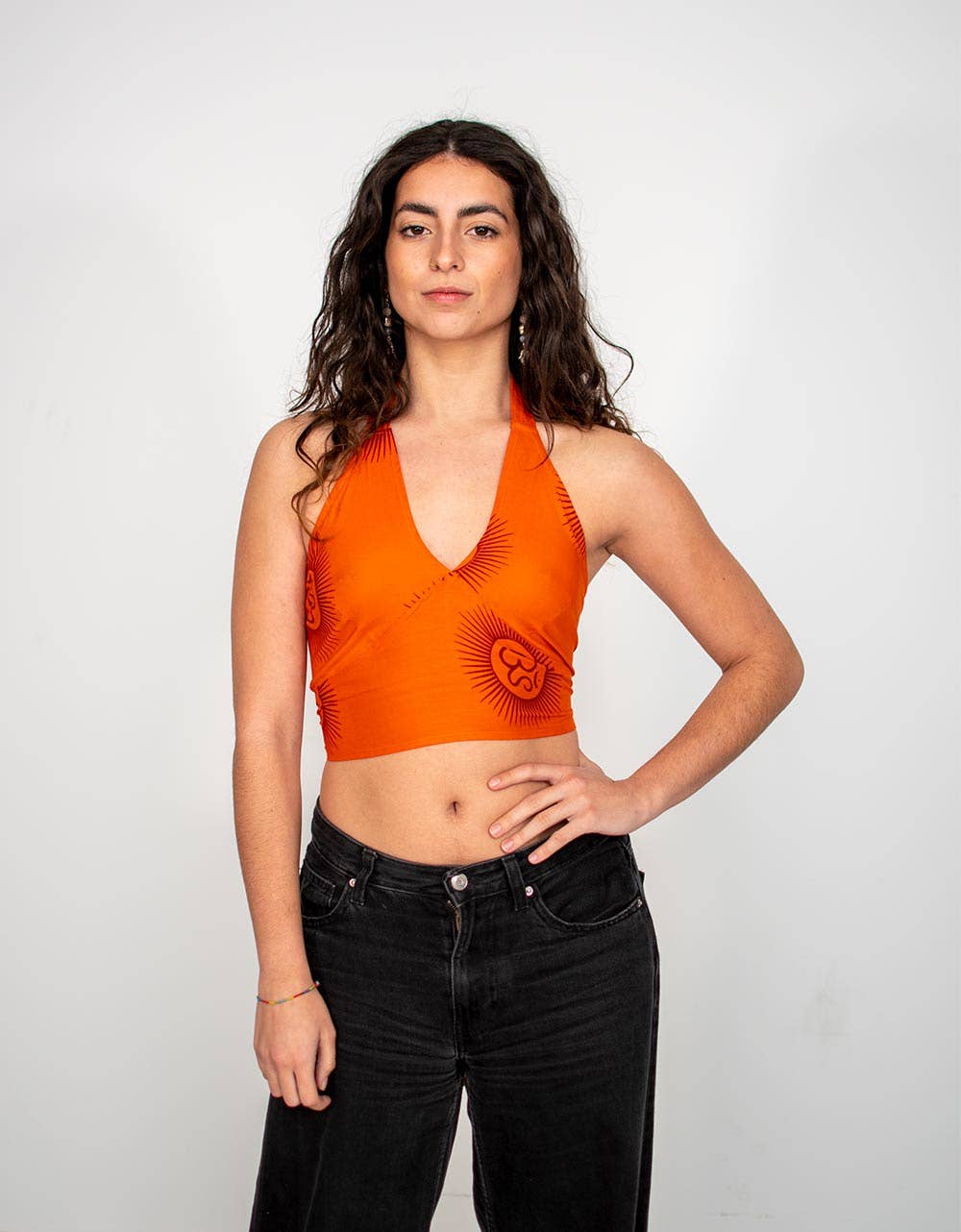 Orange top with Sanskrit inscriptions