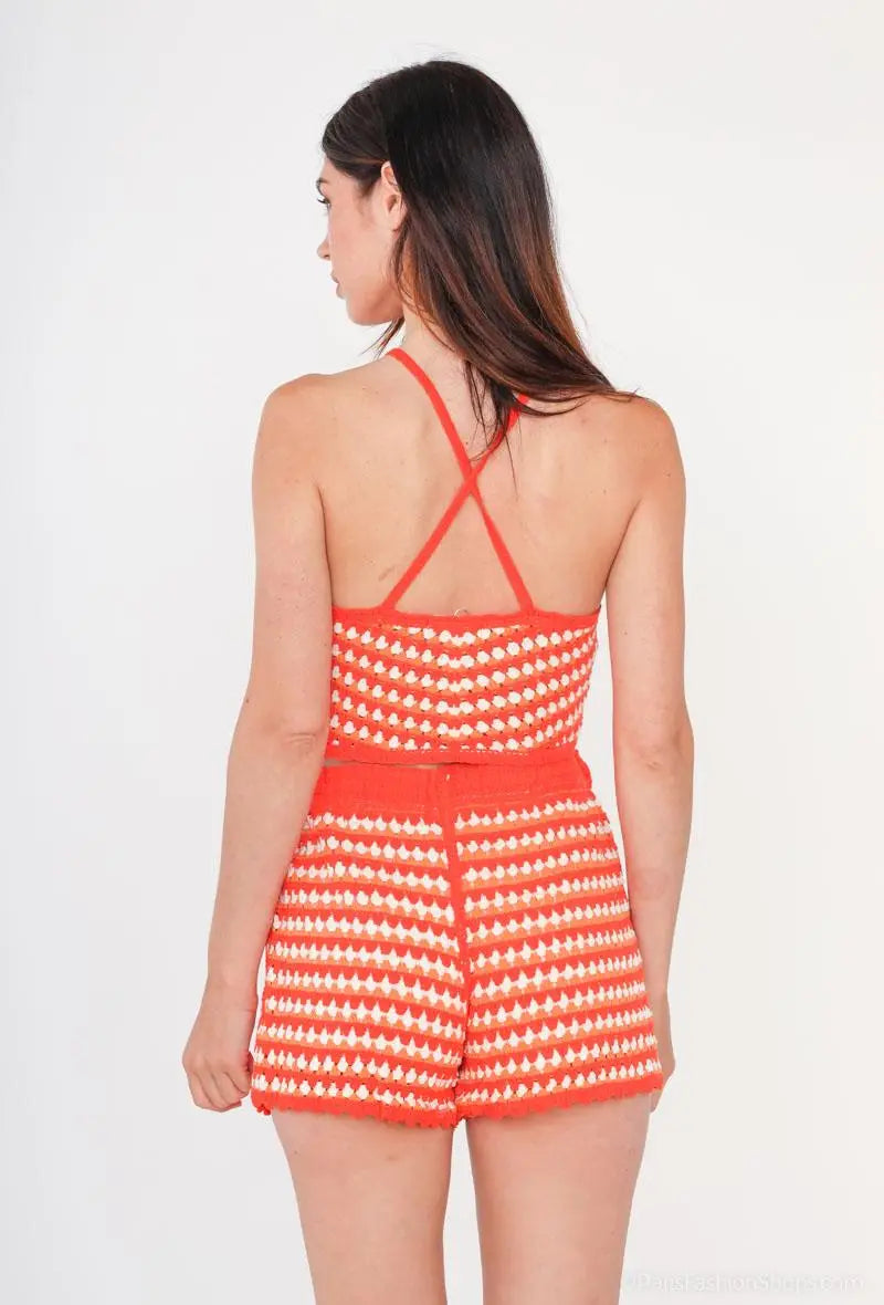 Crochet top and shorts set orange
