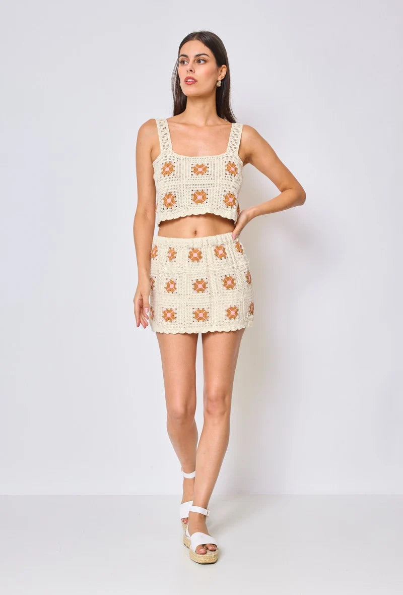 Pink crochet top skirt set
