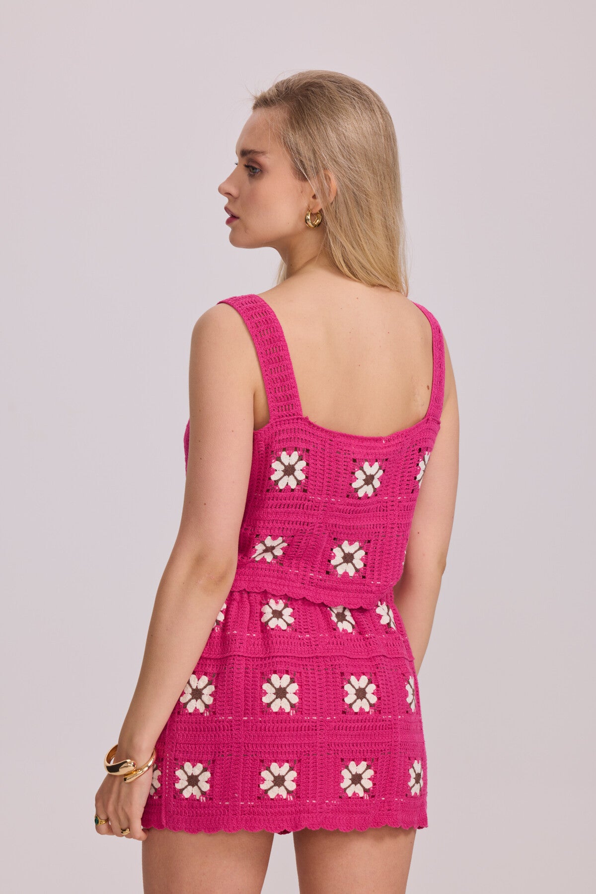 Pink crochet top skirt set