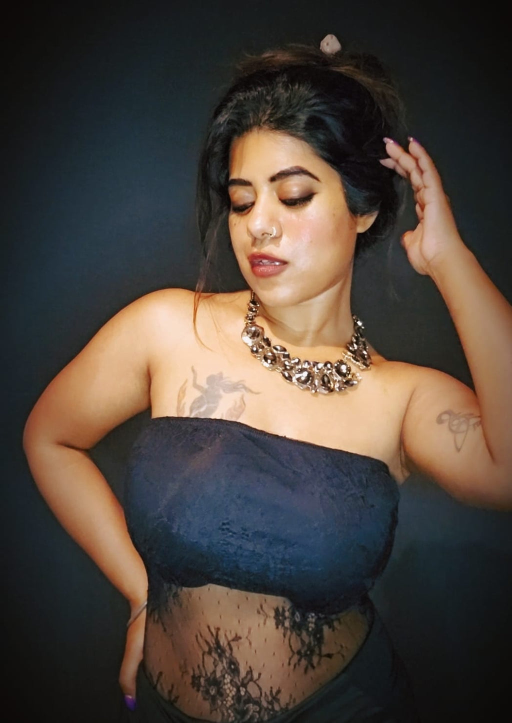 Stretchy bandeau style Lace bodysuit