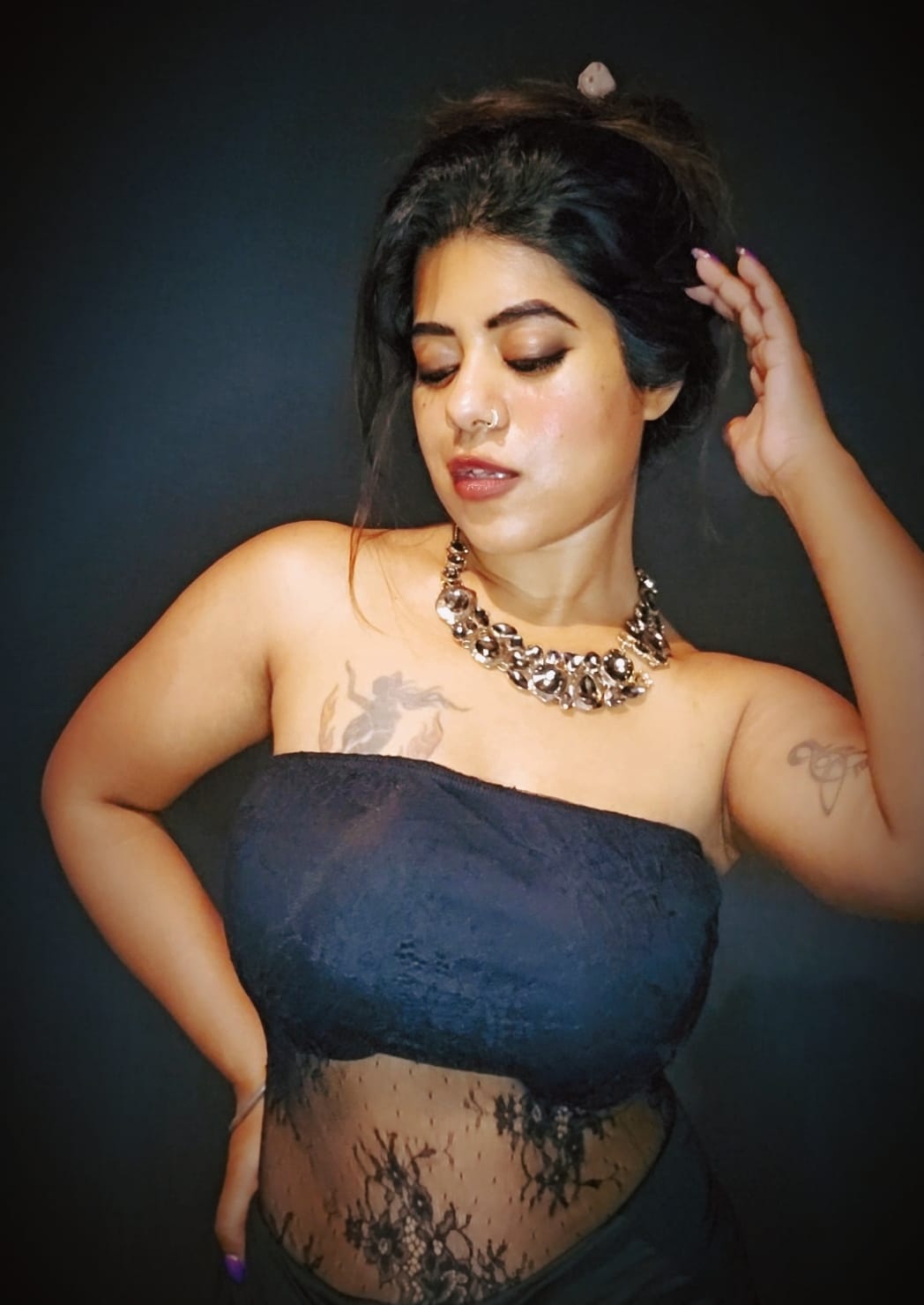 Stretchy bandeau style Lace bodysuit